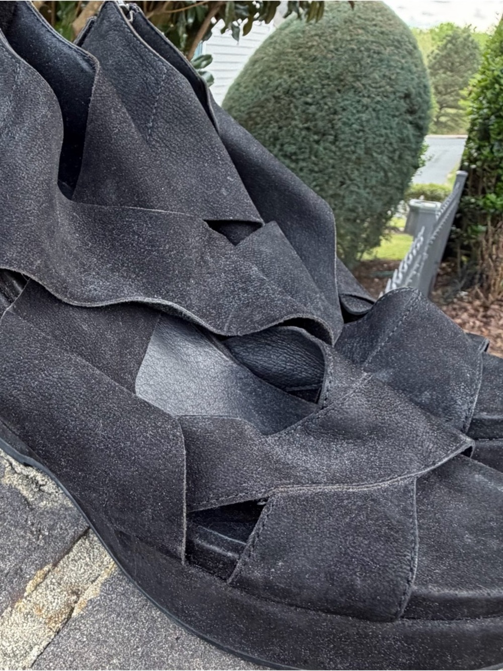 Eileen Fisher Black Suede Cutout Heel Sandals